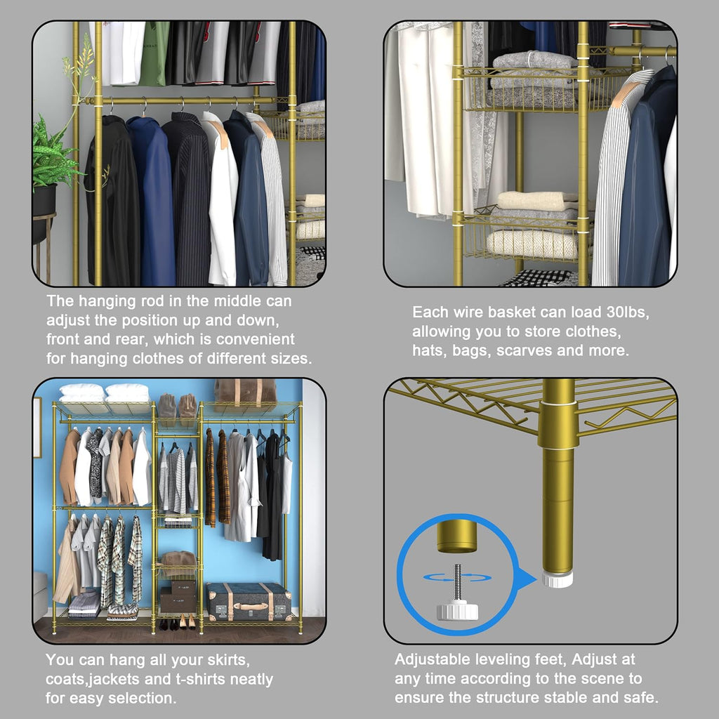 Gold 6-Tier Heavy Duty Metal Garment Rack