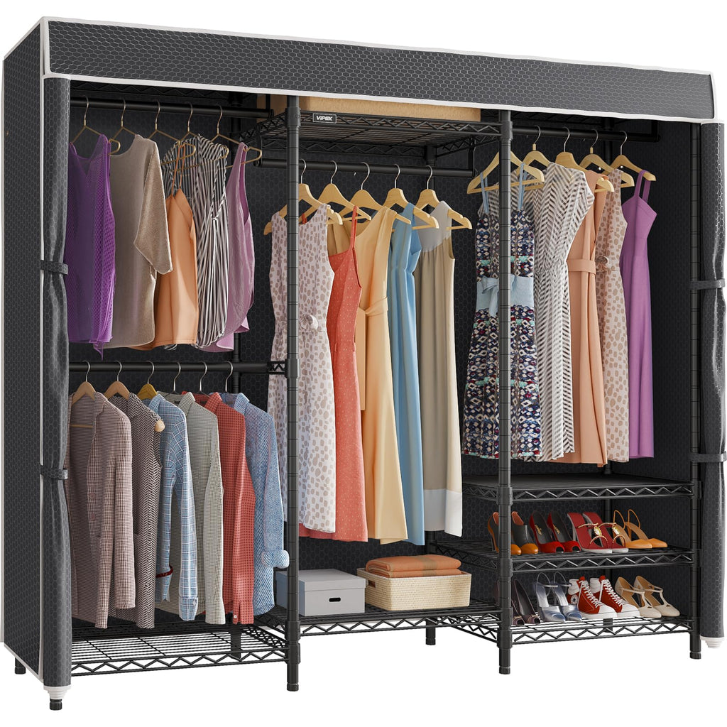 White Frame Black Cover Adjustable Garment Rack