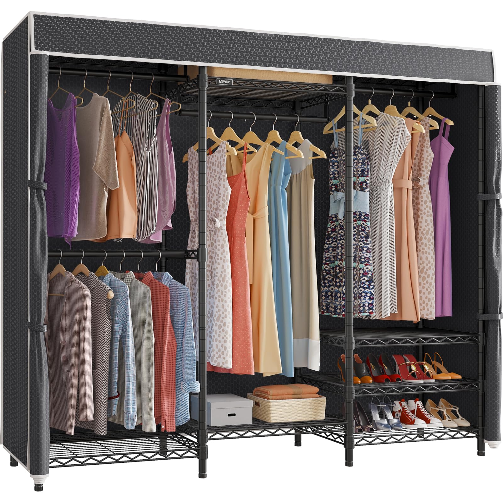 White Frame Black Cover Adjustable Garment Rack