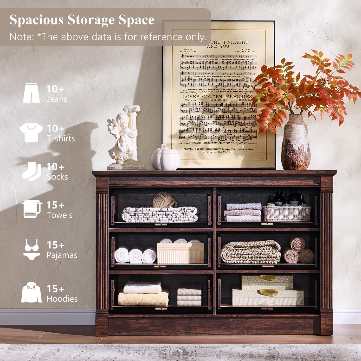 Brown Column Farmhouse 6-Drawer Wood Dresser