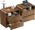 Curved Walnut Hidden Drawer Nightstands Set of 2