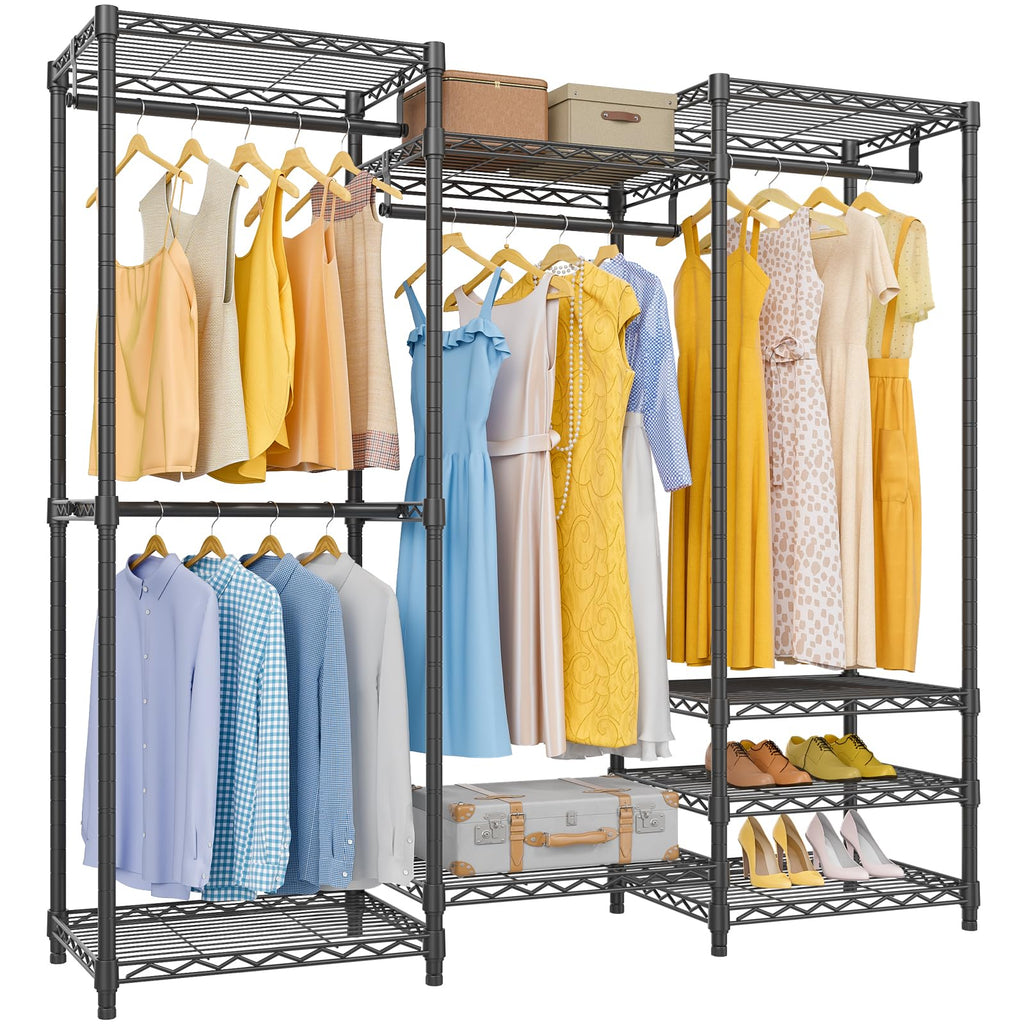 Black Adjustable Multi-Shelf Heavy Garment Rack