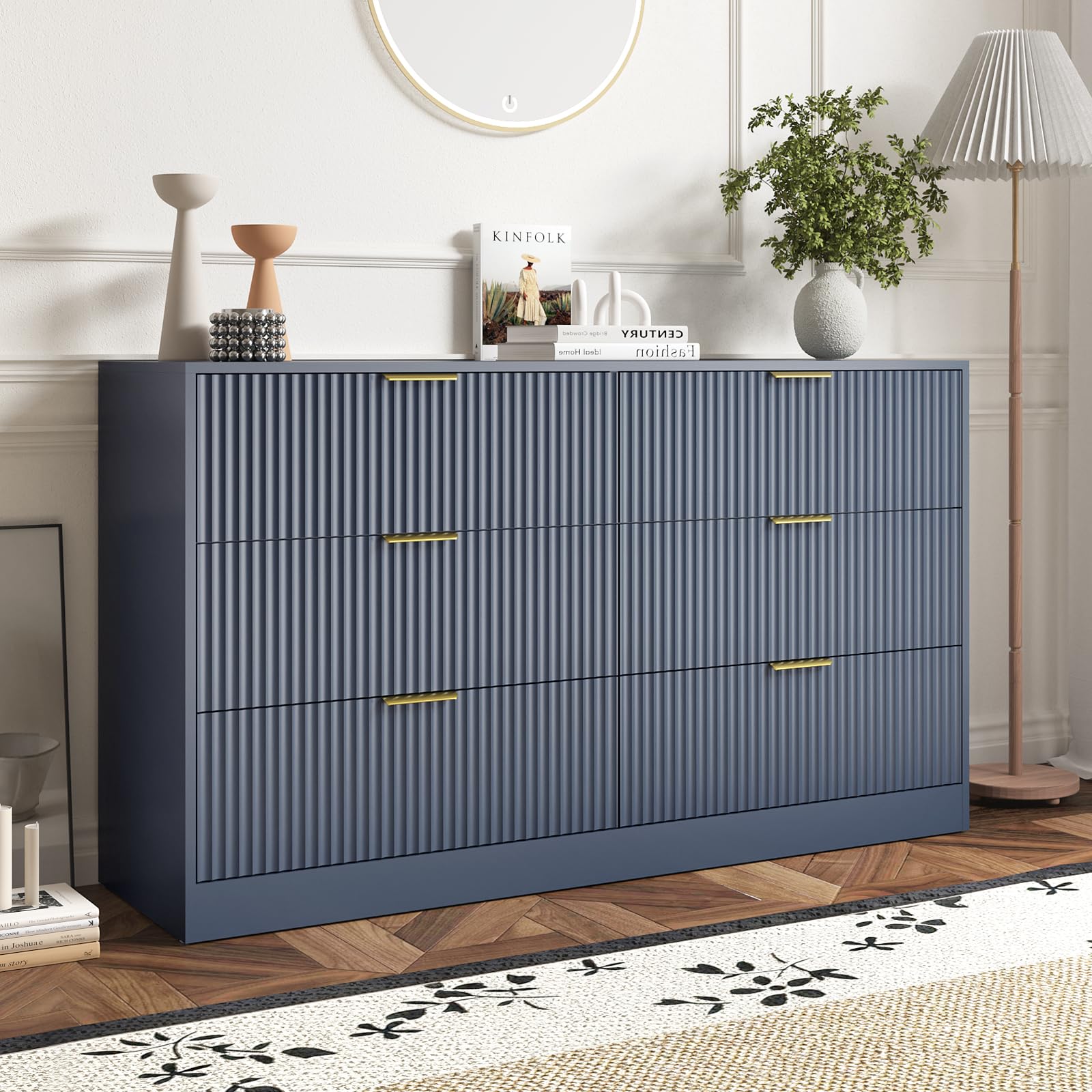 Walnut Fluted 9-Drawer Mid Century Dresser