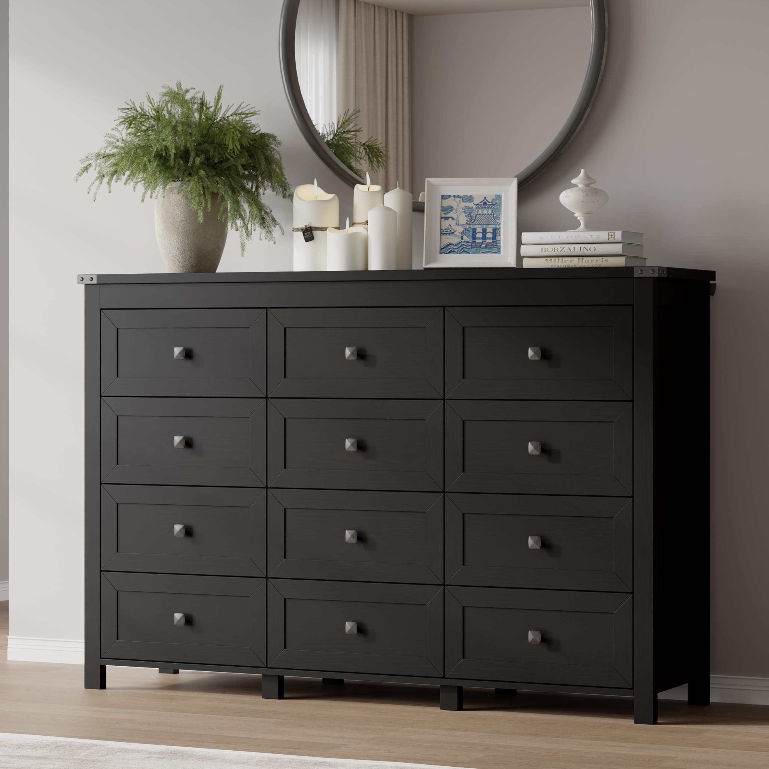 Modern Wood 6-Drawer Metal Handle Dresser