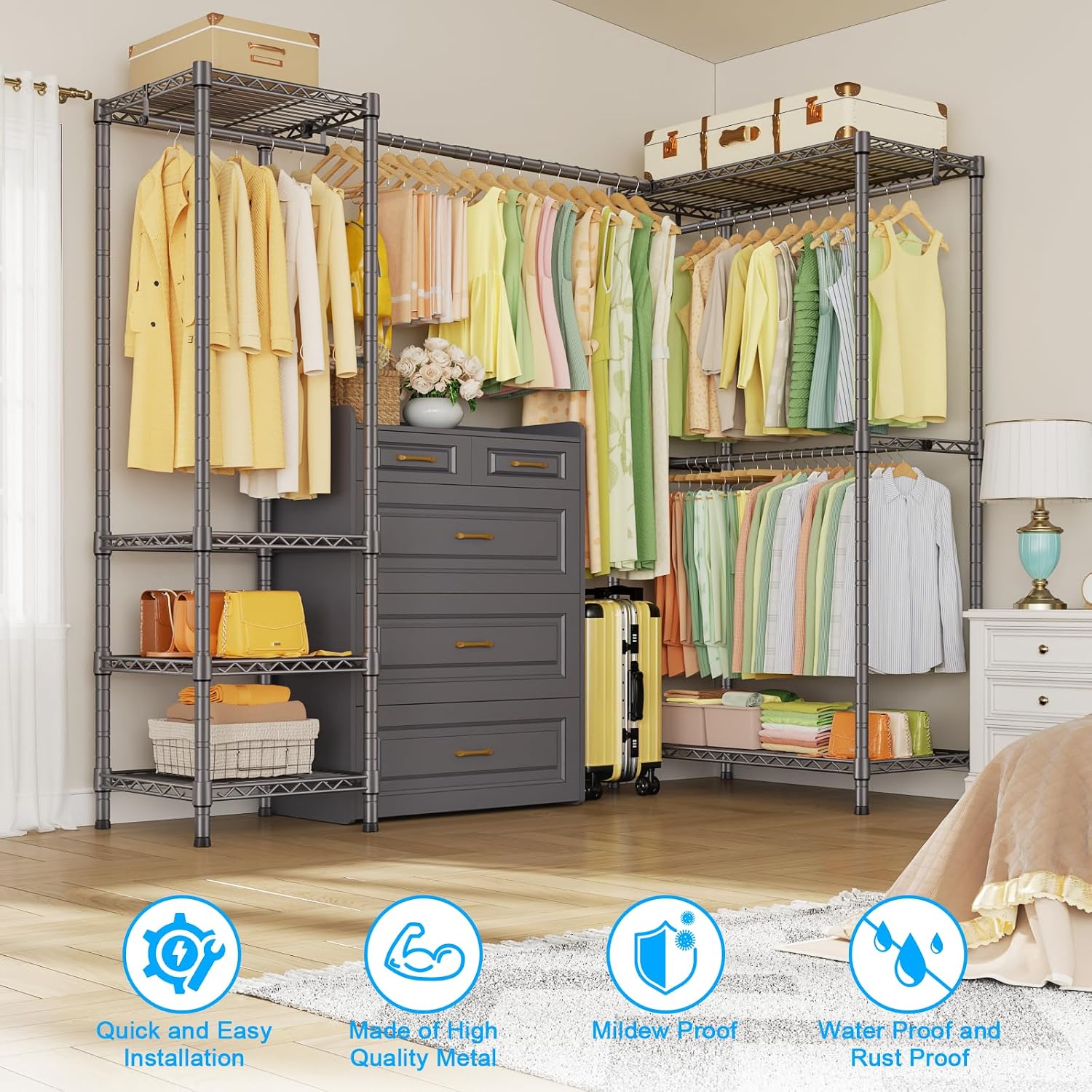 Grey Expandable L-Shaped Corner Garment Rack