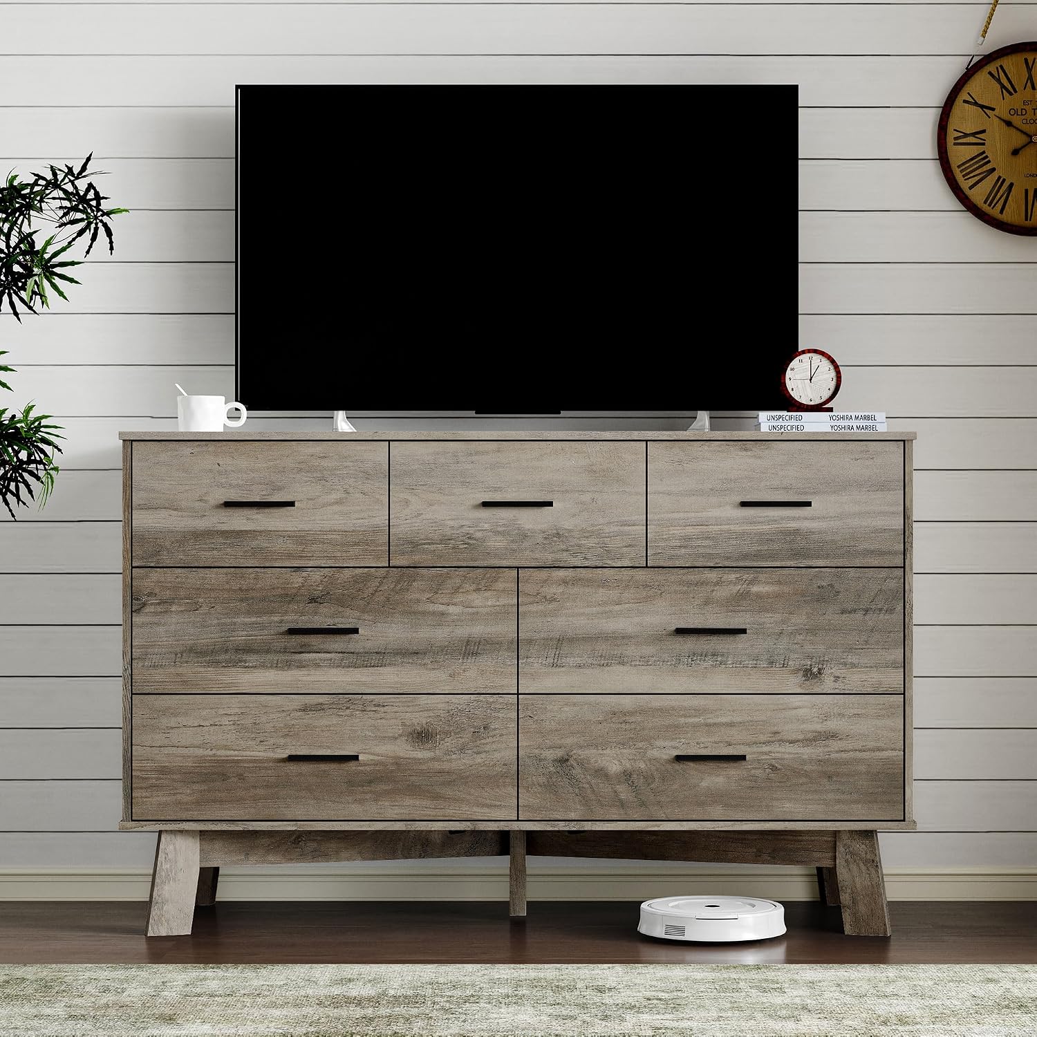 7-Drawer Modern Metal Handle Wood Dresser