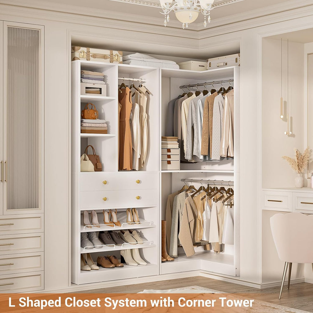 White Reversible L-Shaped Corner Closet System