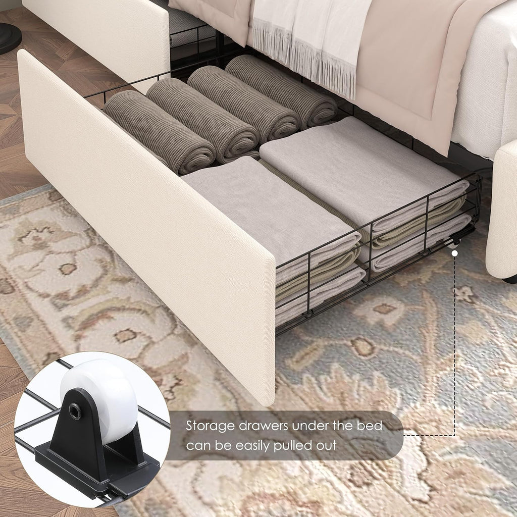 Beige Tufted Full Storage Drawer Bed Frame