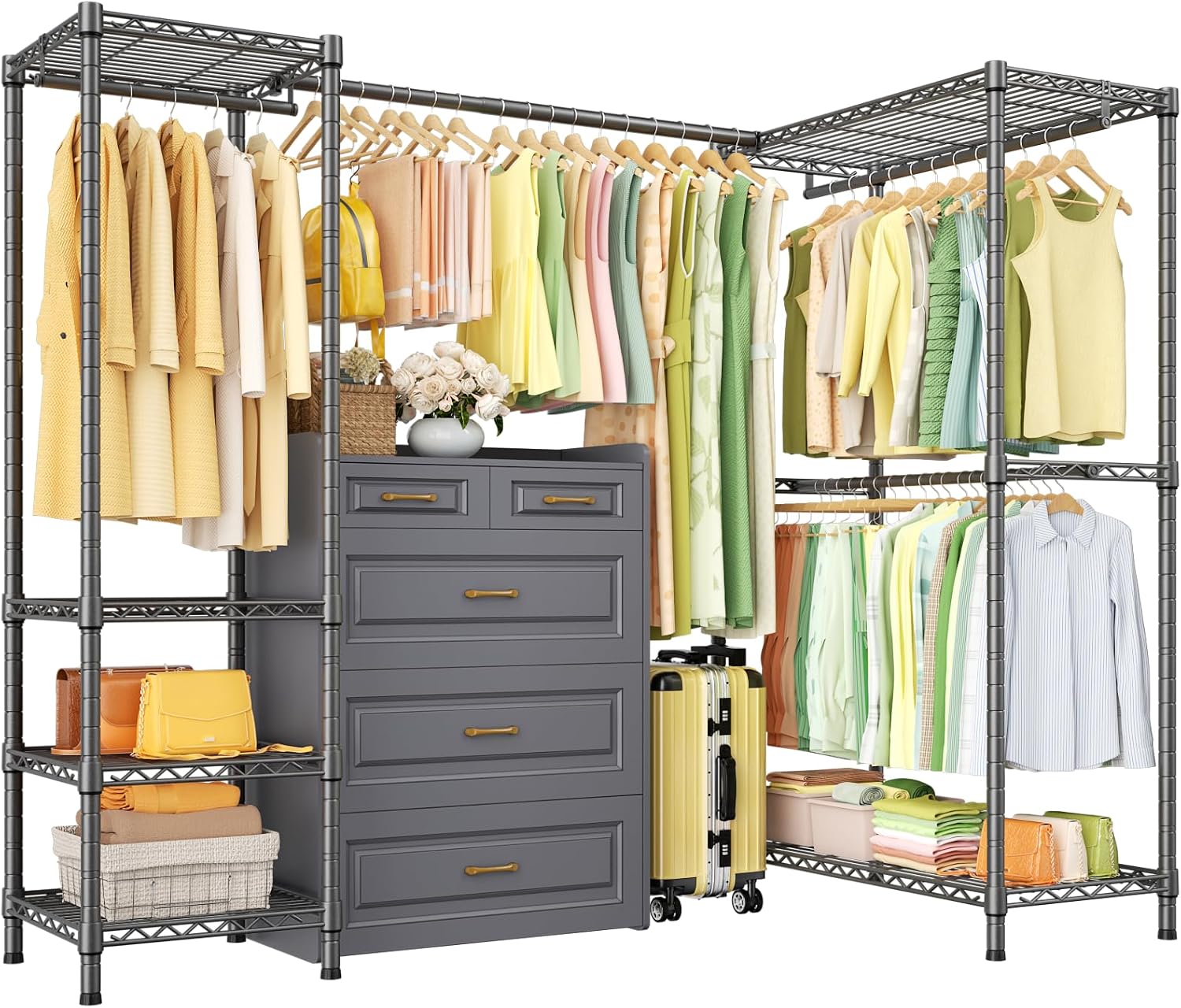Grey Expandable L-Shaped Corner Garment Rack