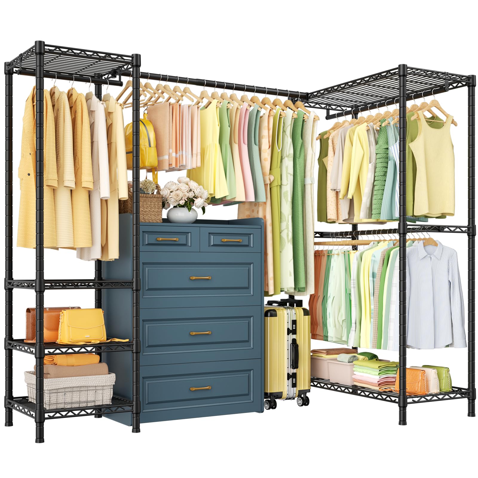 Grey Expandable L-Shaped Corner Garment Rack