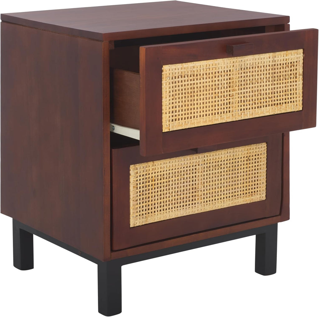 Natural Wood Rattan 2-Drawer Nightstand