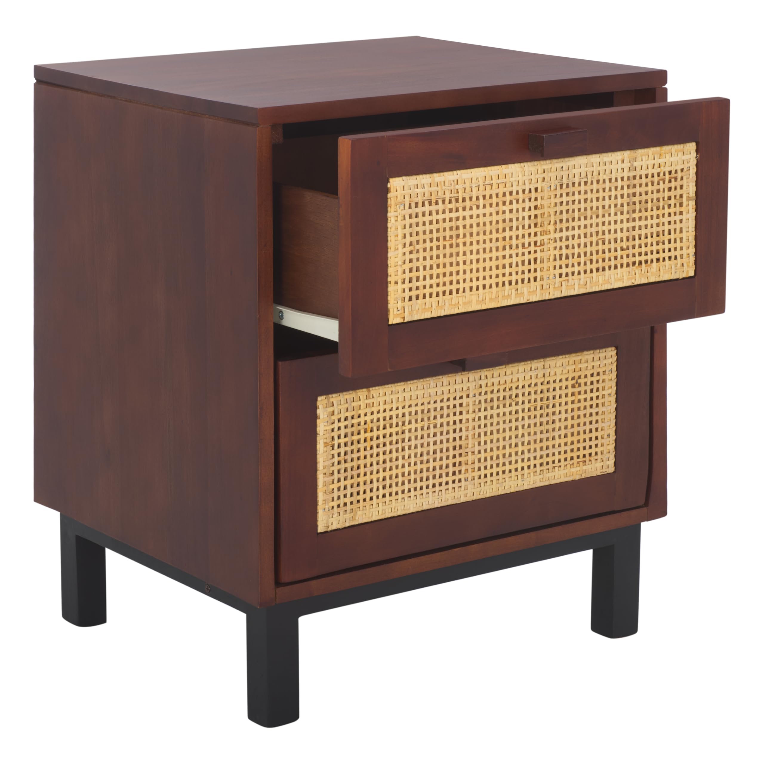 Natural Wood Rattan 2-Drawer Nightstand