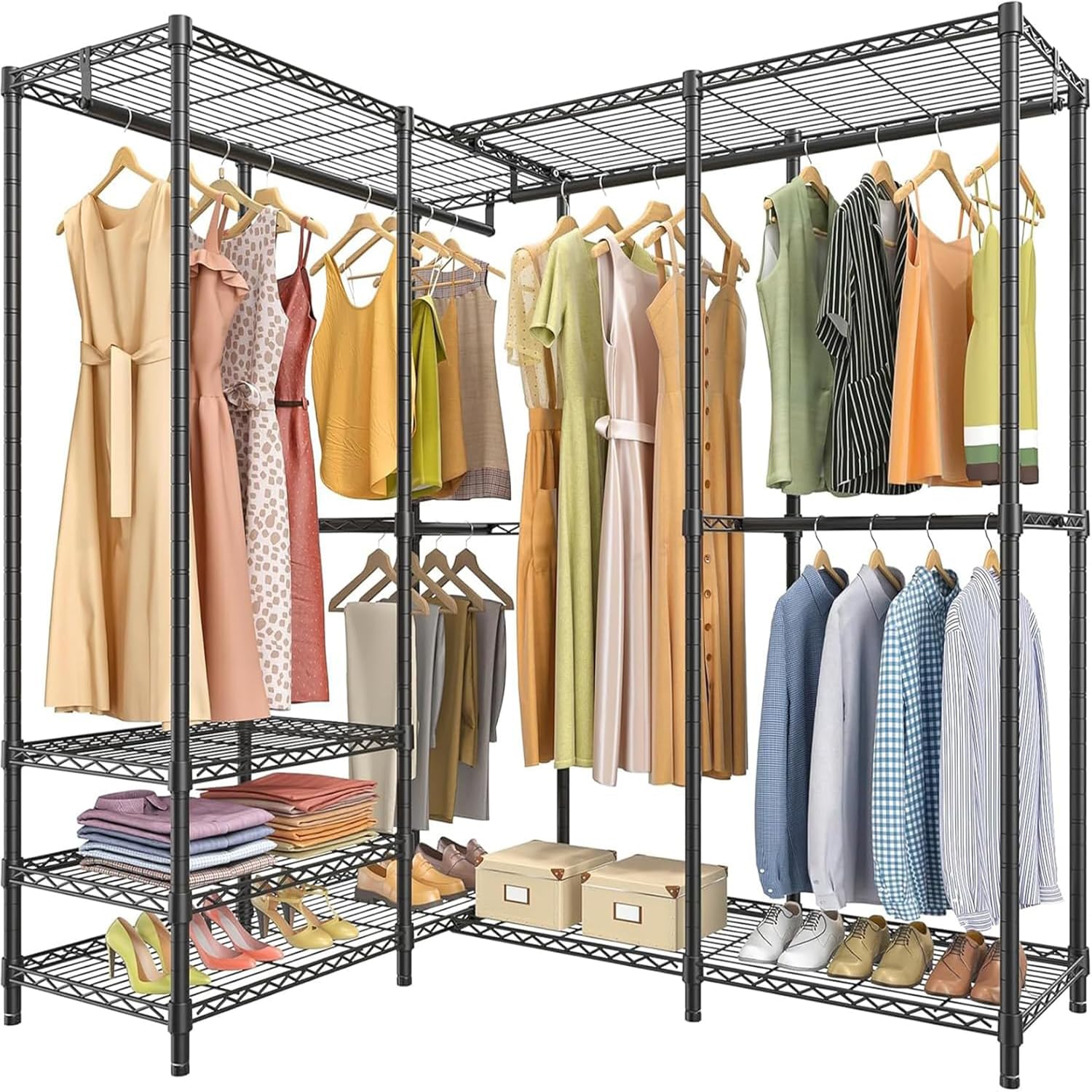 Gold L-Shaped 1110LBS Corner Garment Rack