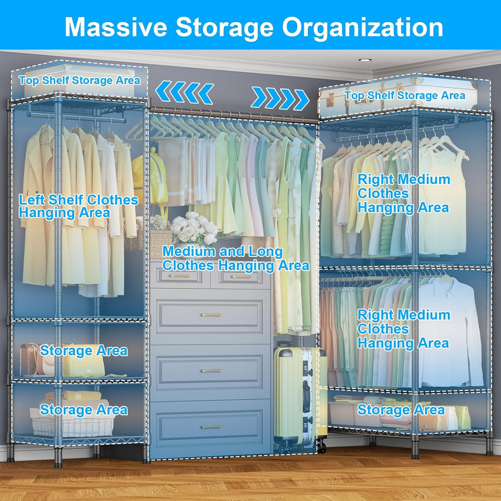 Grey Expandable L-Shaped Corner Garment Rack