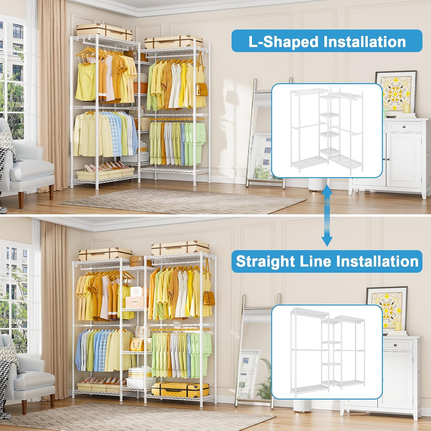 White Convertible L-Shape Heavy Garment Rack