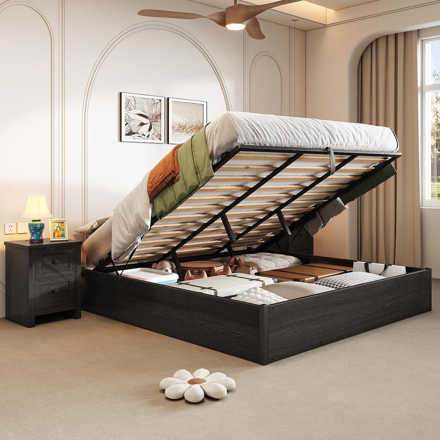Dark Oak King Hydraulic Storage Bed Frame