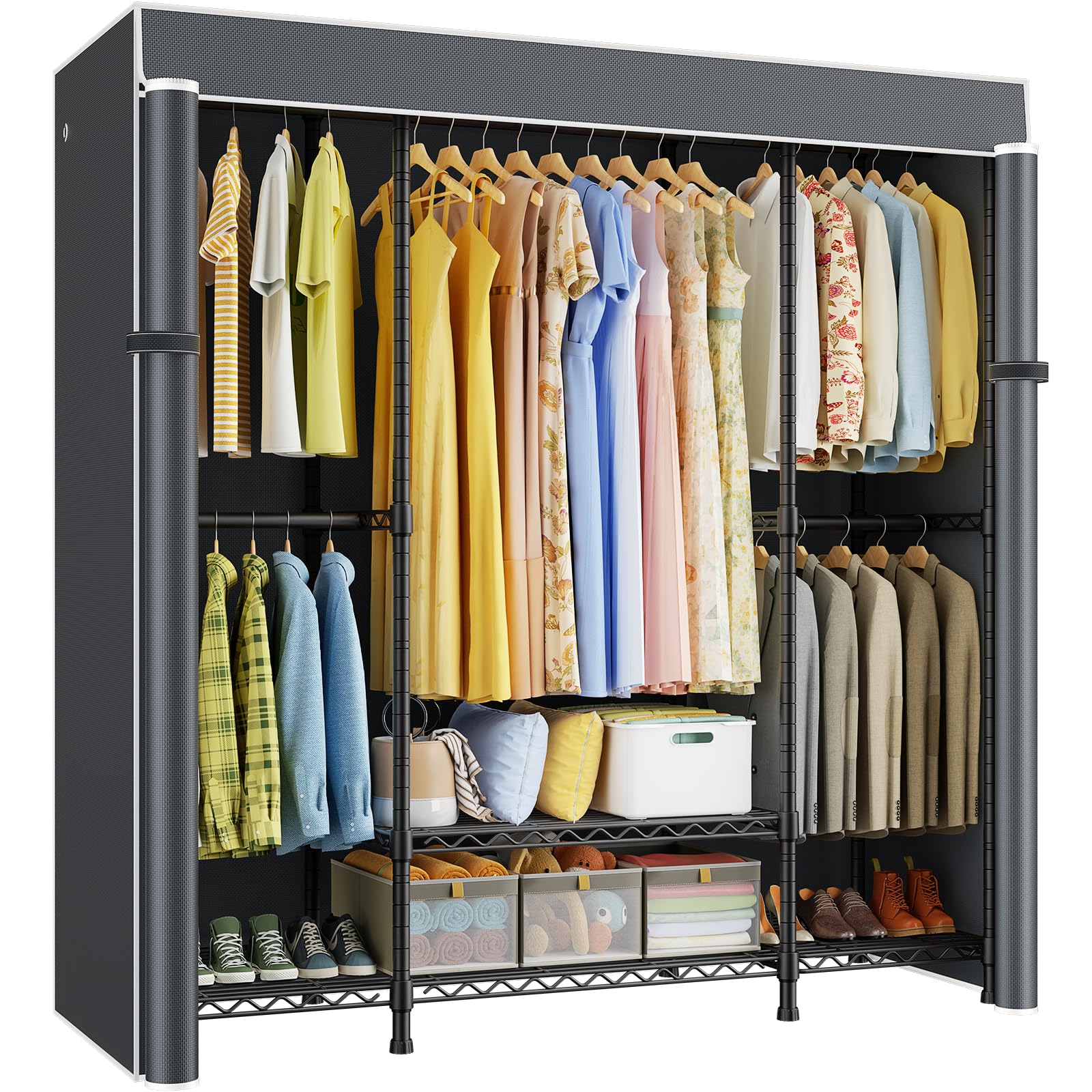 Black Covered 850 LBS Metal Garment Rack