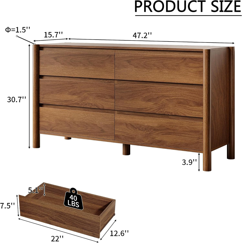 Walnut Wood Leg Concealed Handle Dresser