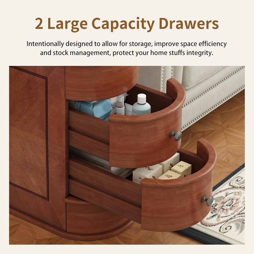 Brown Narrow Charging 2-Drawer Side Table