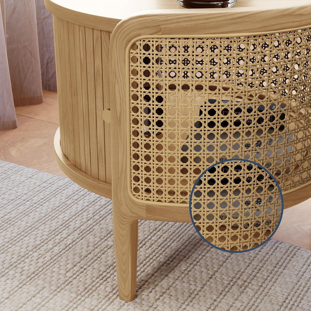 Wood Rattan Roller Door Nightstand Set of 2