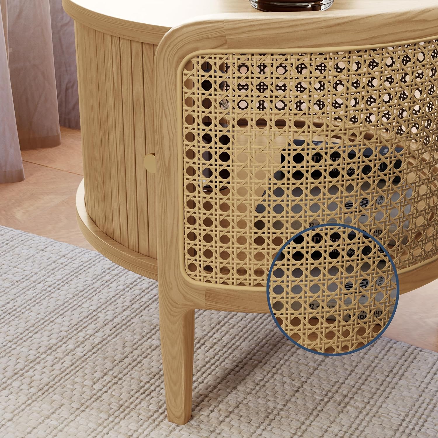 Wood Rattan Roller Door Nightstand Set of 2