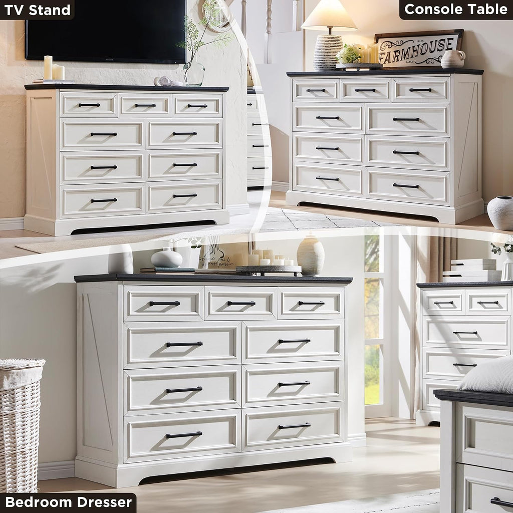 Off White Farmhouse 9-Drawer Storage Dresser