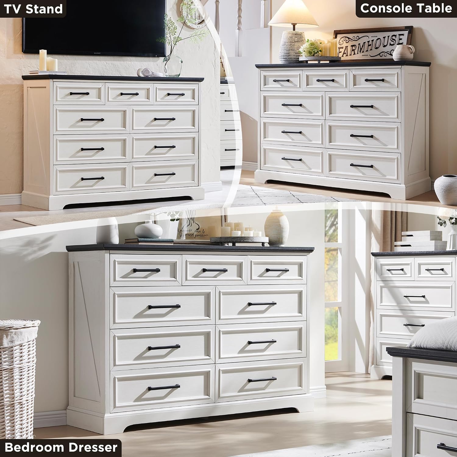 Off White Farmhouse 9-Drawer Storage Dresser