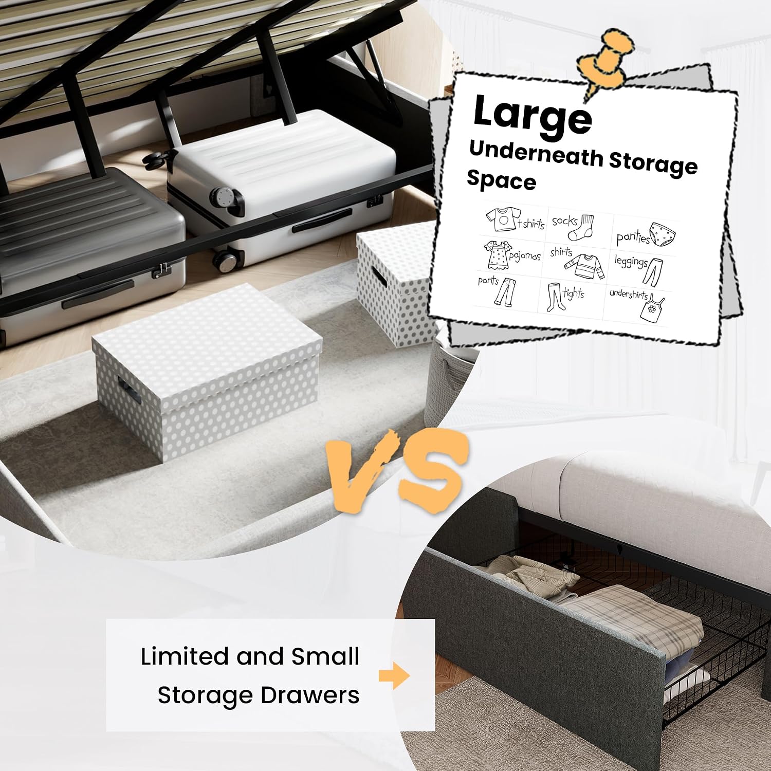 Light Beige Wingback Hydraulic Storage Bed