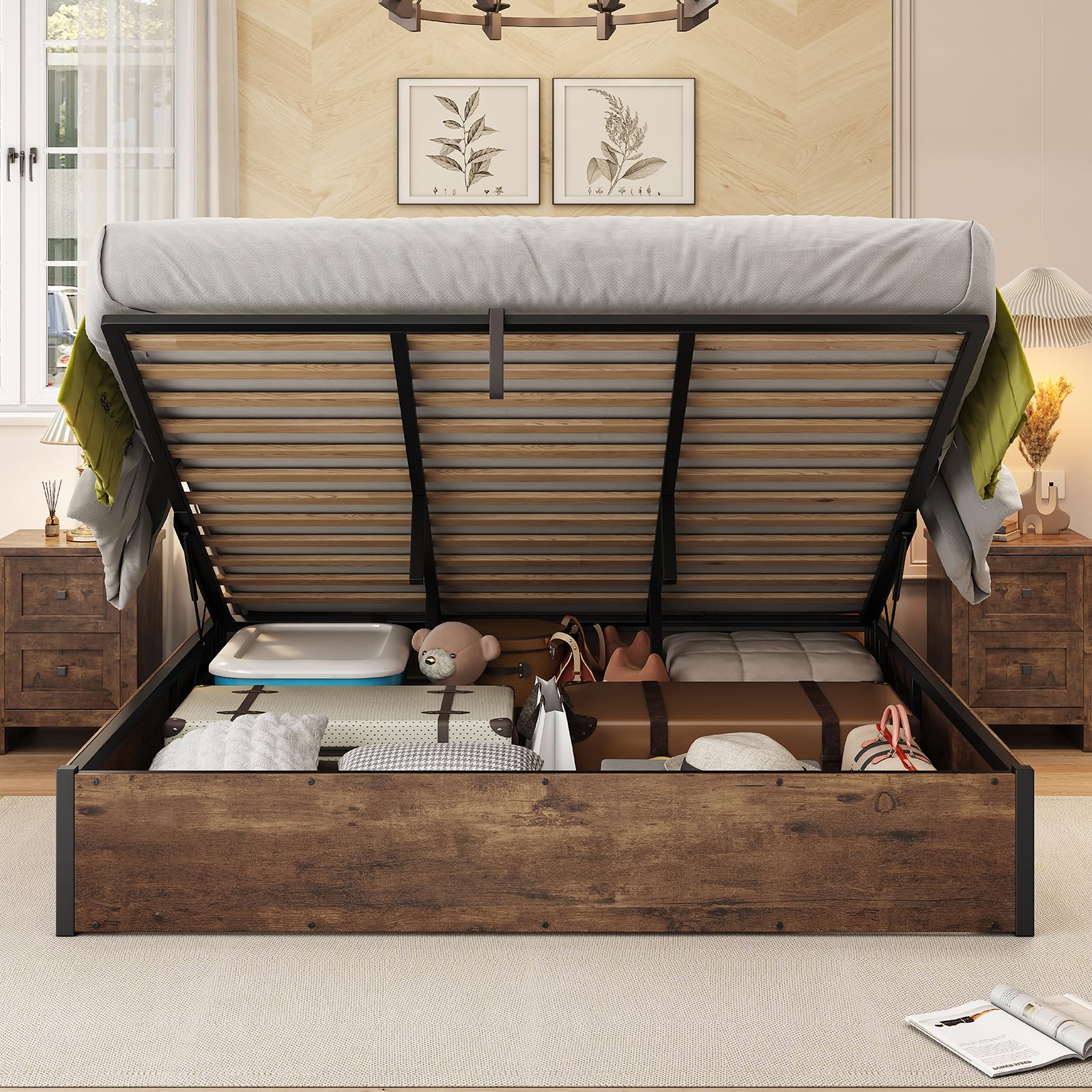 Rustic Grey King Lift Storage Bed Frame