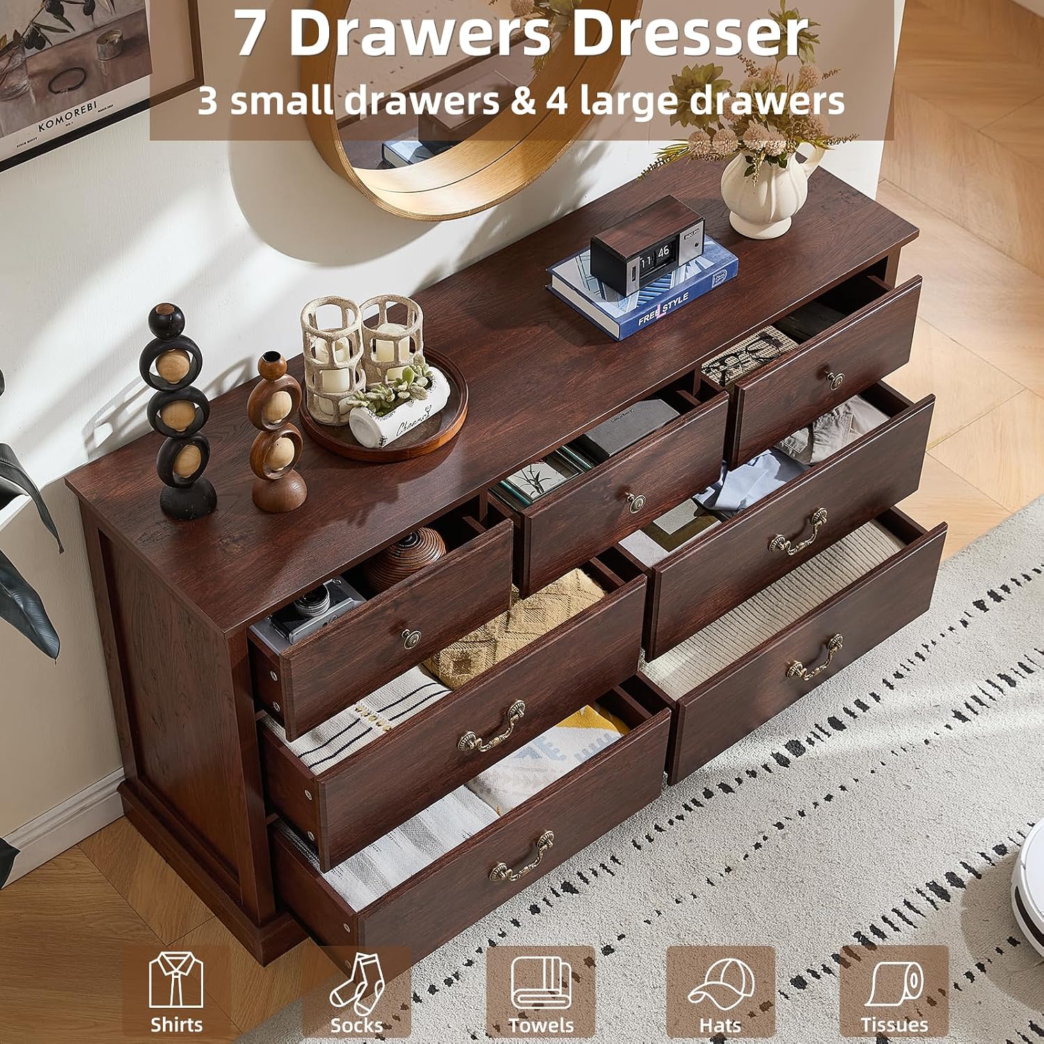 Walnut Farmhouse 7-Drawer Storage Dresser