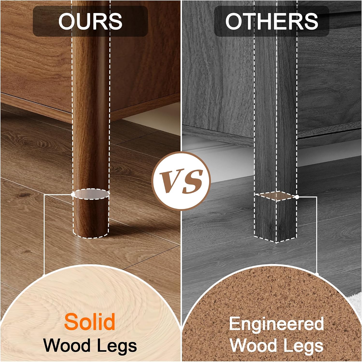 Walnut Wood Leg Concealed Handle Dresser