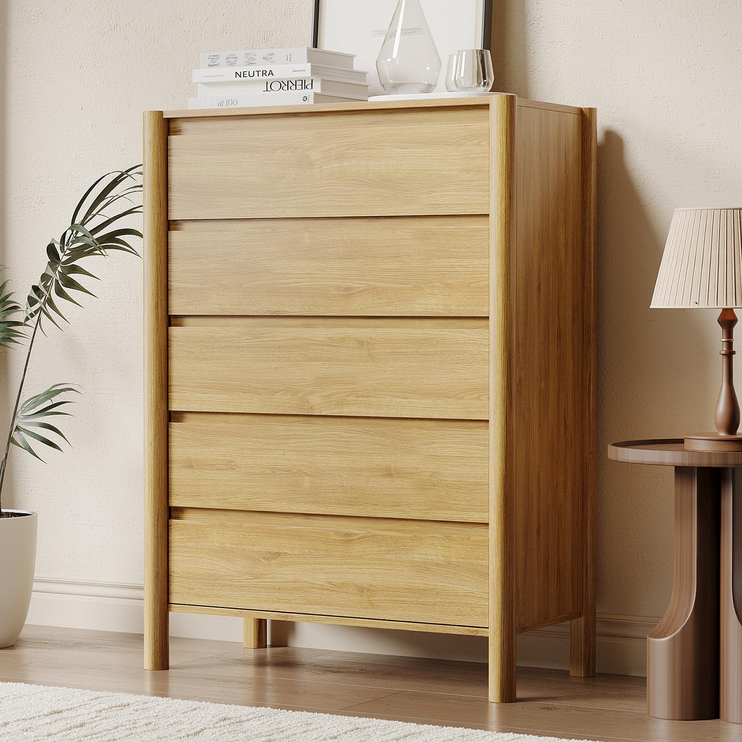 Walnut Wood Leg Concealed Handle Dresser