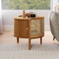 Wood Rattan Roller Door Nightstand Set of 2