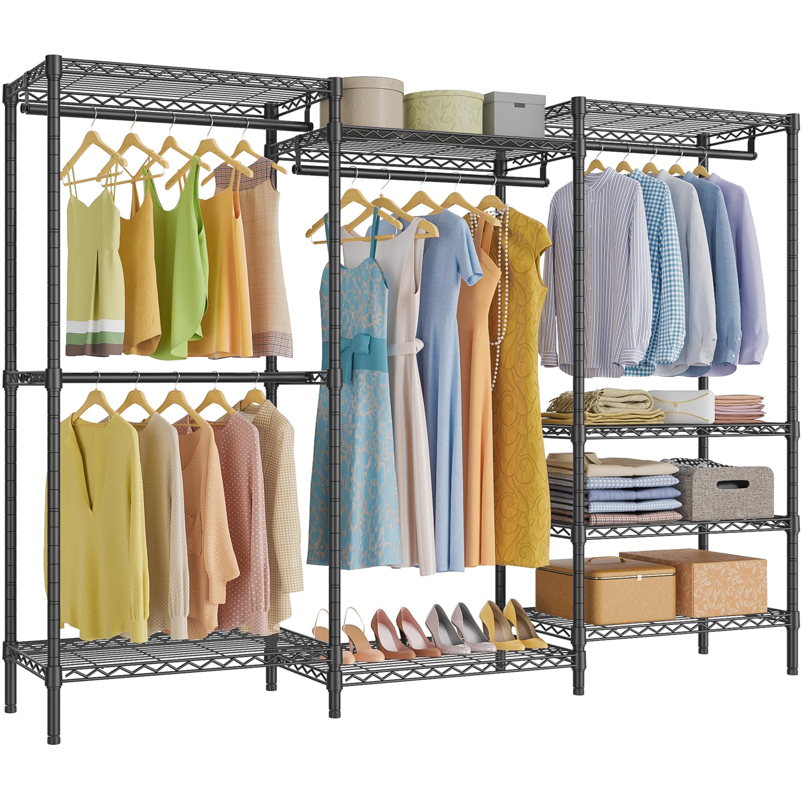 Black Adjustable Multi-Shelf Heavy Garment Rack