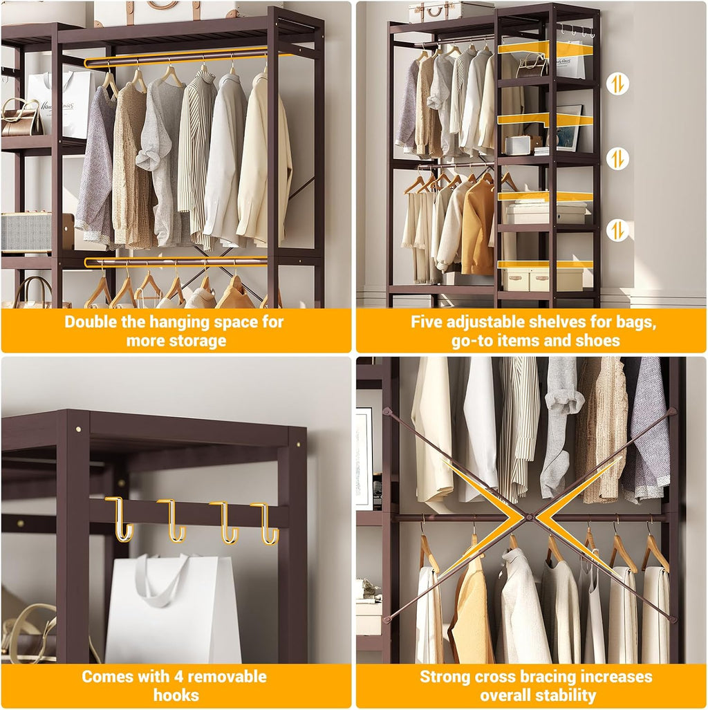 Espresso Bamboo Double Rod Garment Rack
