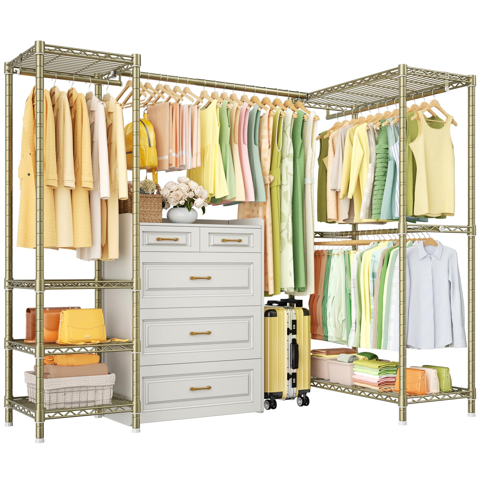 Grey Expandable L-Shaped Corner Garment Rack