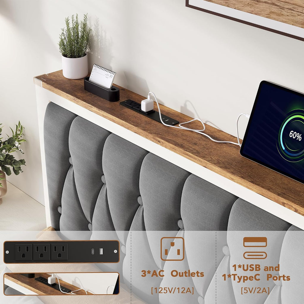 Grey King Storage Drawer Charging Bed Frame