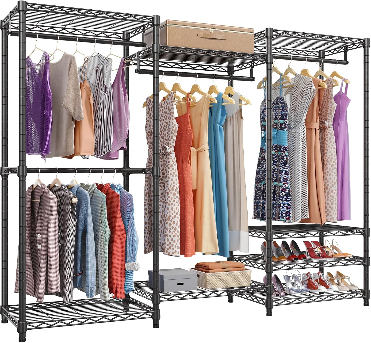 Black Adjustable Multi-Shelf Heavy Garment Rack