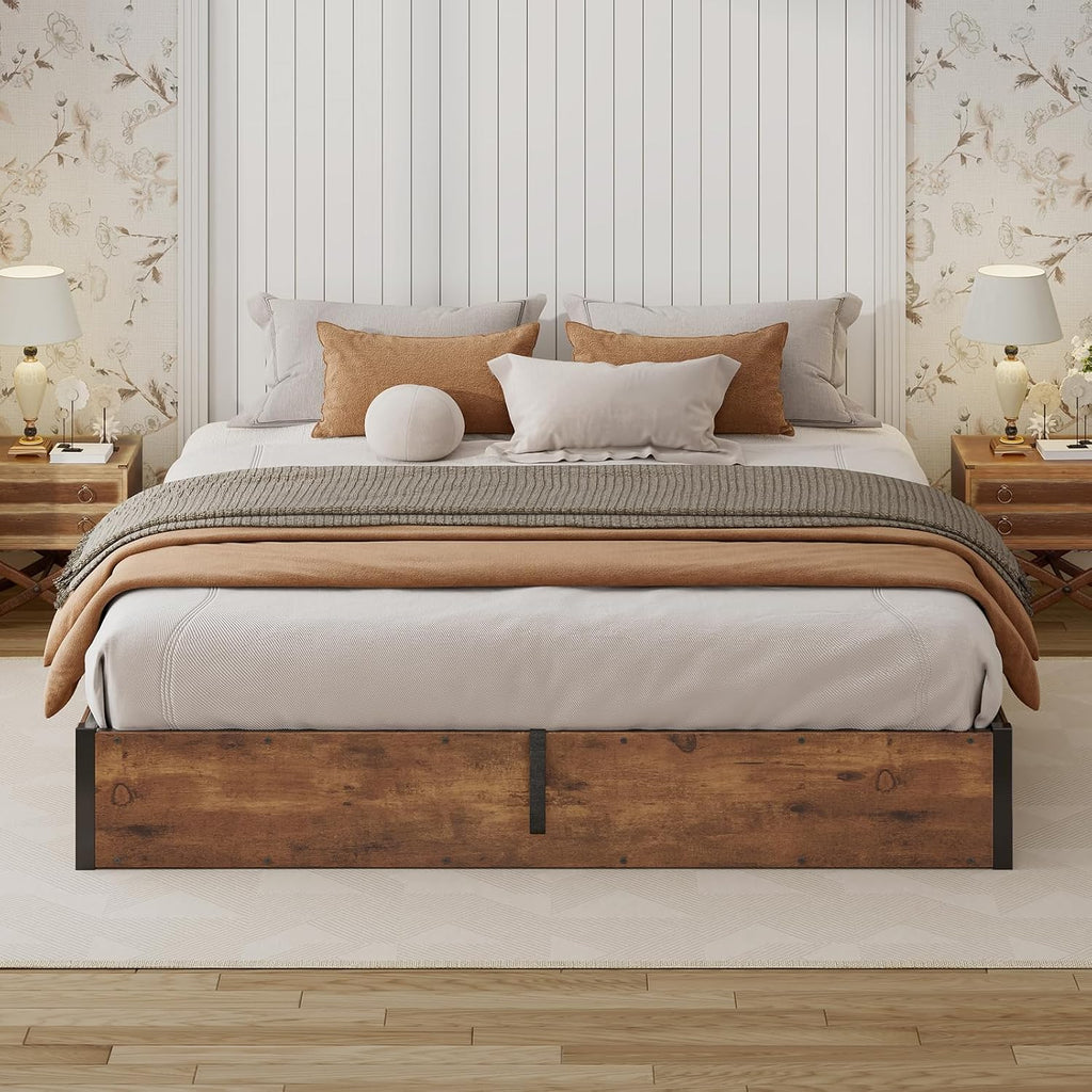 Rustic Brown Queen Lift Storage Bed Frame