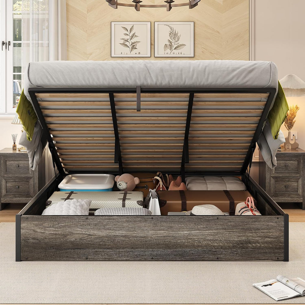 Rustic Grey King Lift Storage Bed Frame