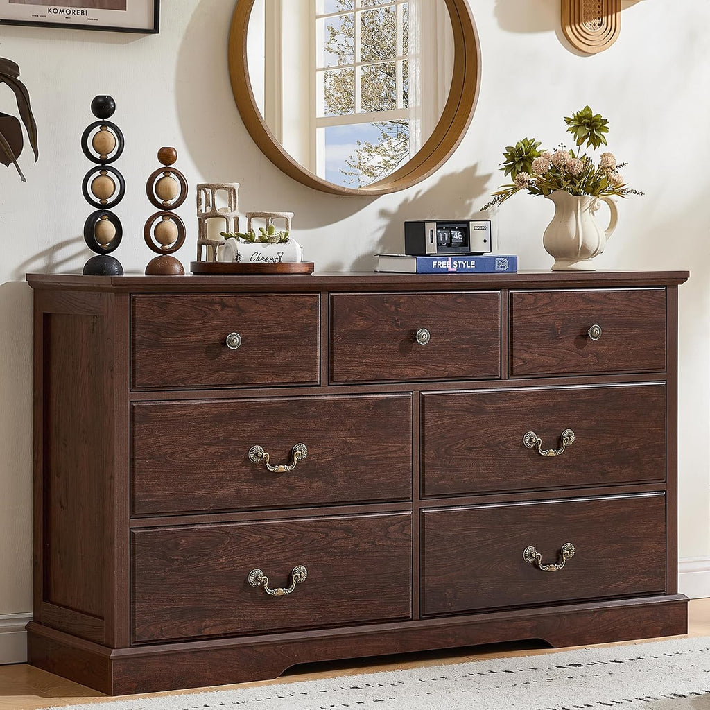 Walnut Farmhouse 7-Drawer Storage Dresser