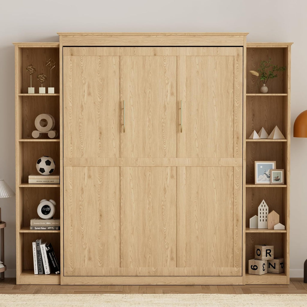 Natural Wood Queen Foldable Wall Murphy Bed