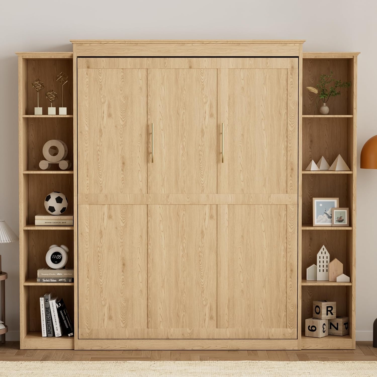 Natural Wood Queen Foldable Wall Murphy Bed