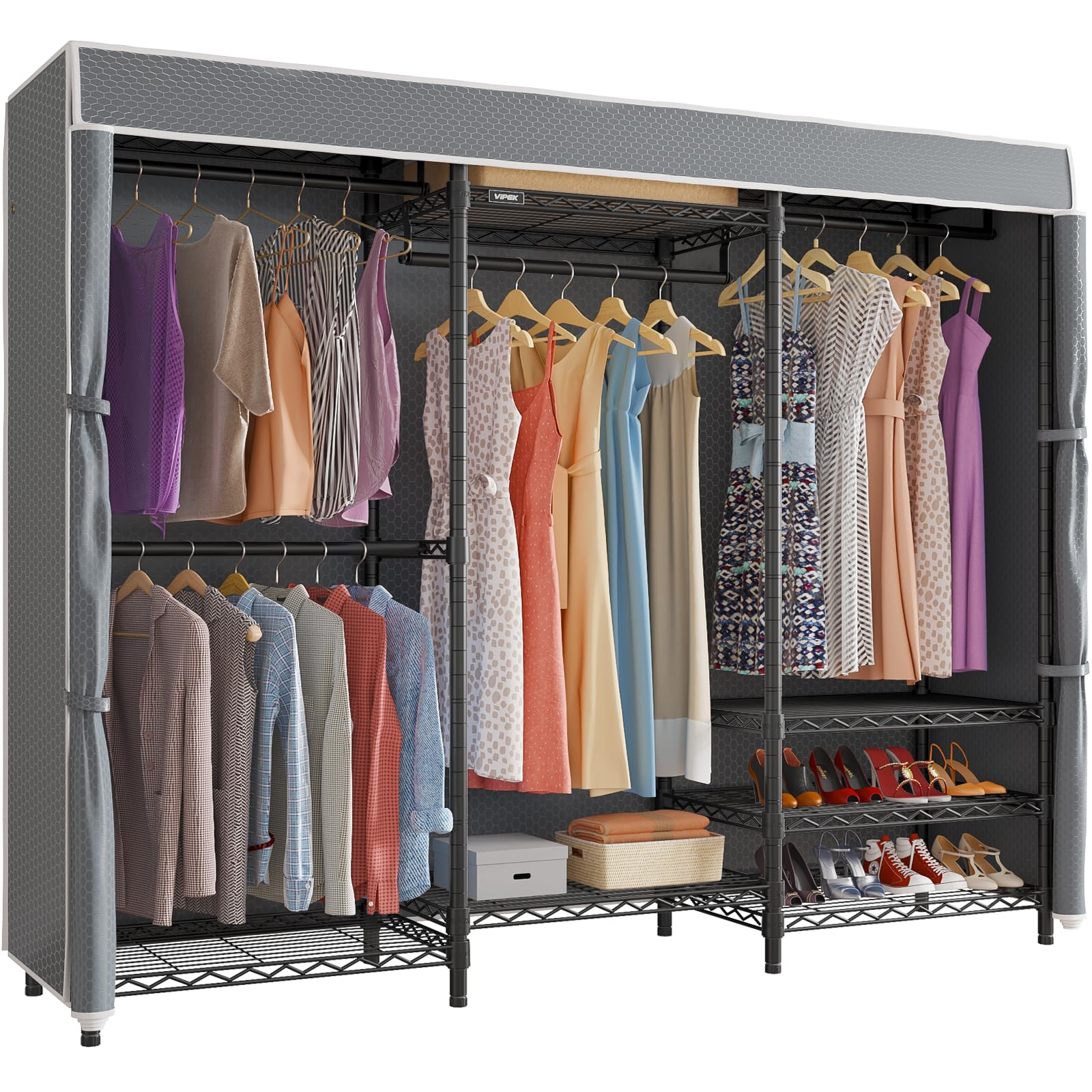 White Frame Black Cover Adjustable Garment Rack