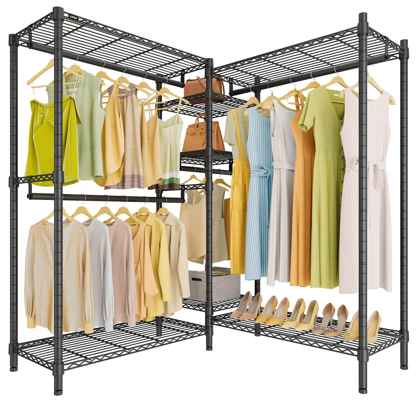 Gold 5-Tier L-Shaped Corner Wire Garment Rack