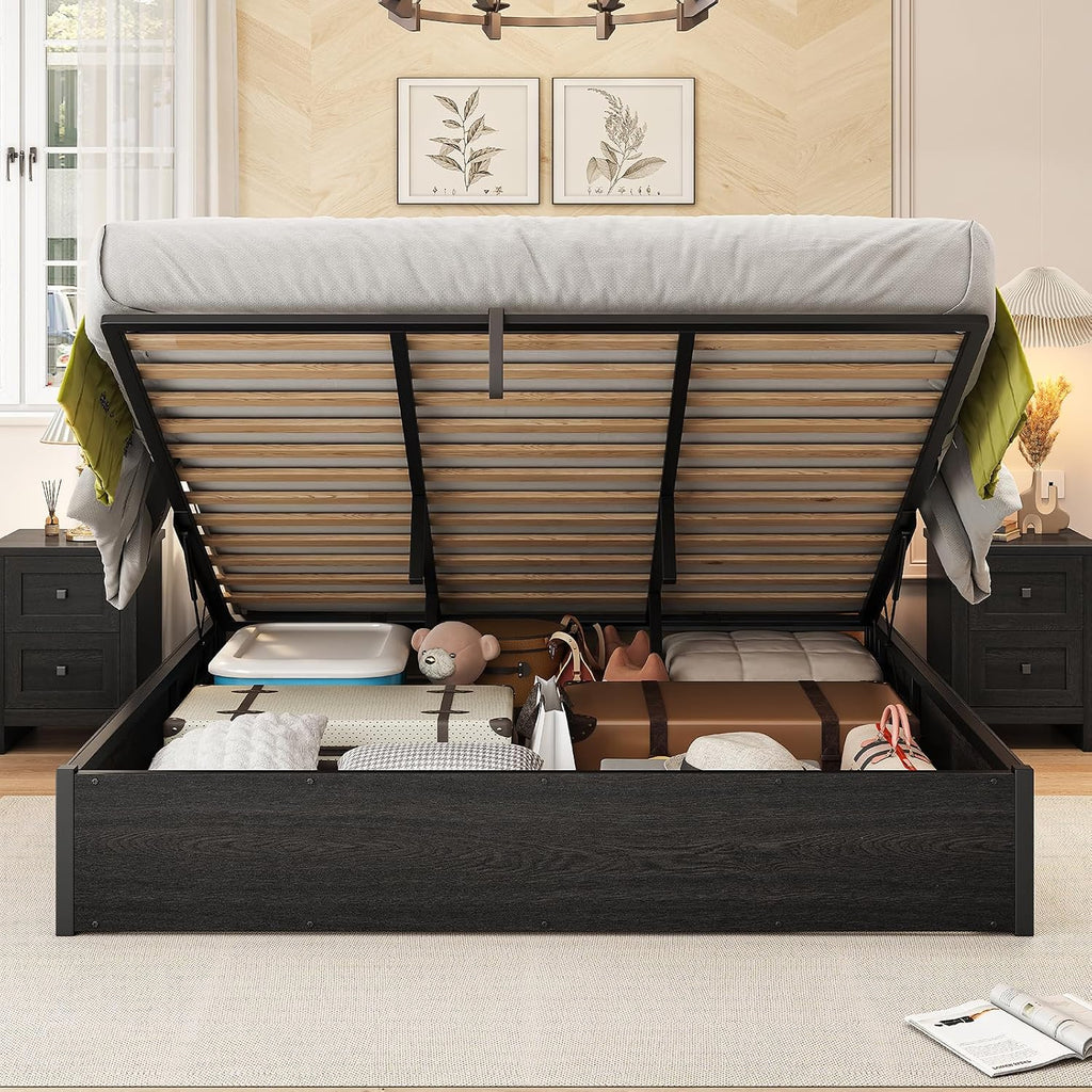 Dark Oak King Hydraulic Storage Bed Frame
