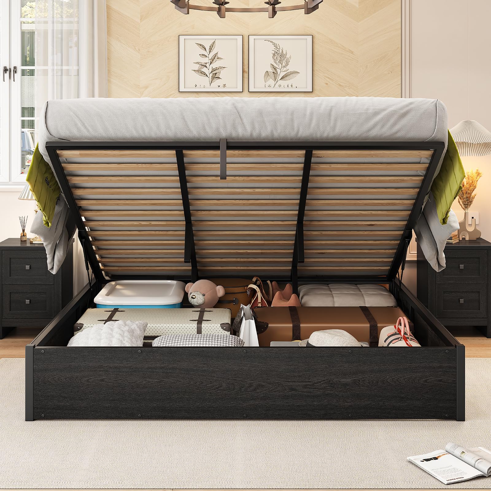 Rustic Grey King Lift Storage Bed Frame
