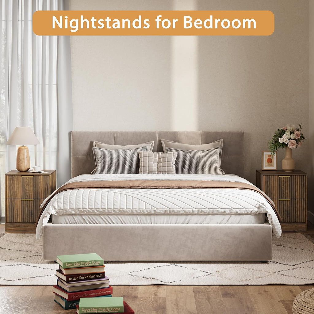 Walnut Fluted 2-Drawer Nightstand Set of 2