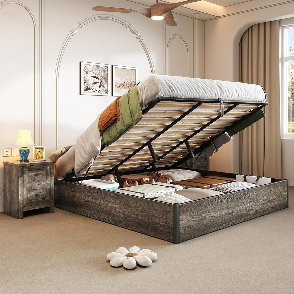 Rustic Grey King Lift Storage Bed Frame