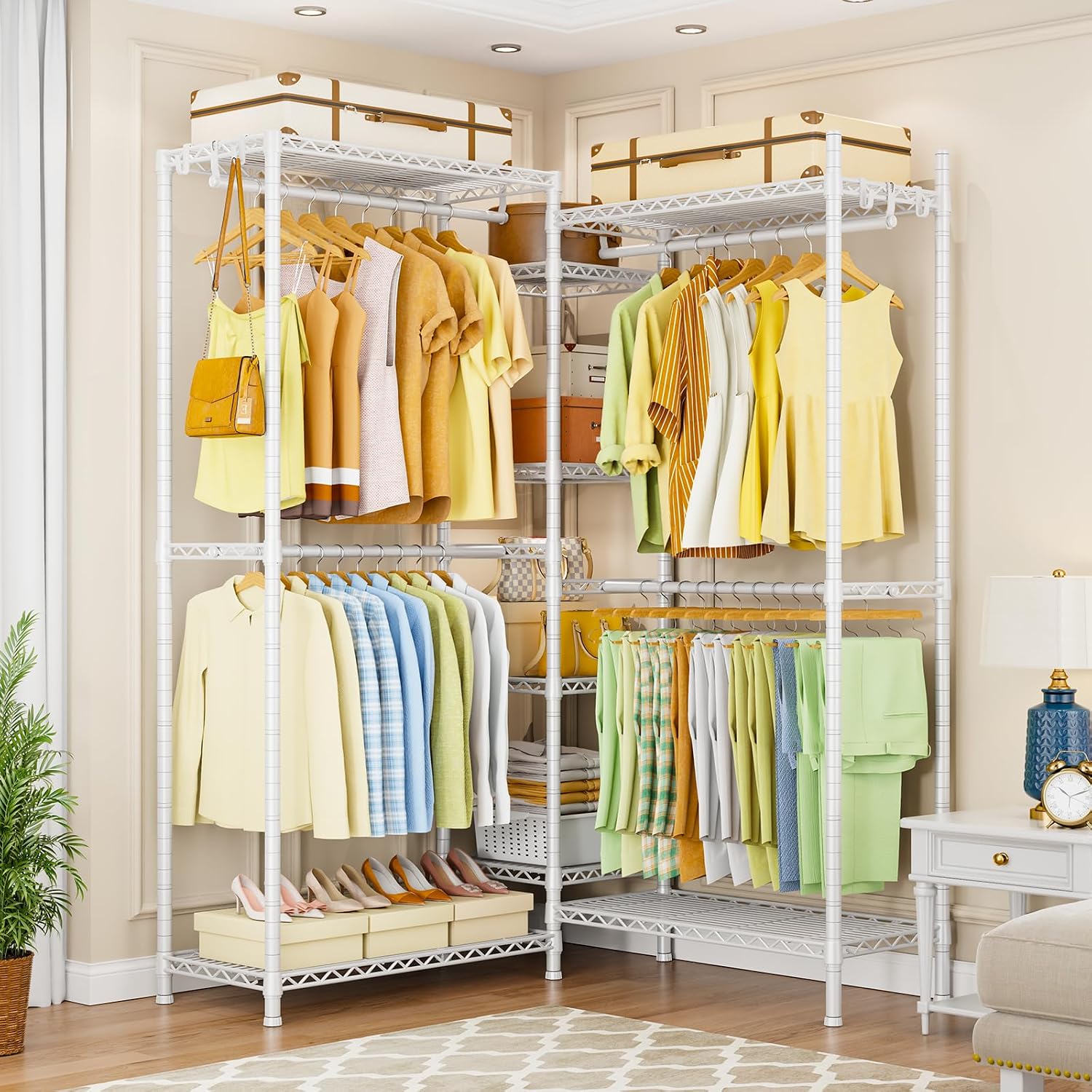 White Convertible L-Shape Heavy Garment Rack